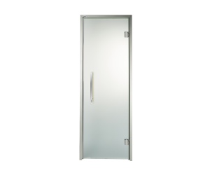 Дверь стеклянная — сатин, серебристый профиль, 9х21 (880*2090)